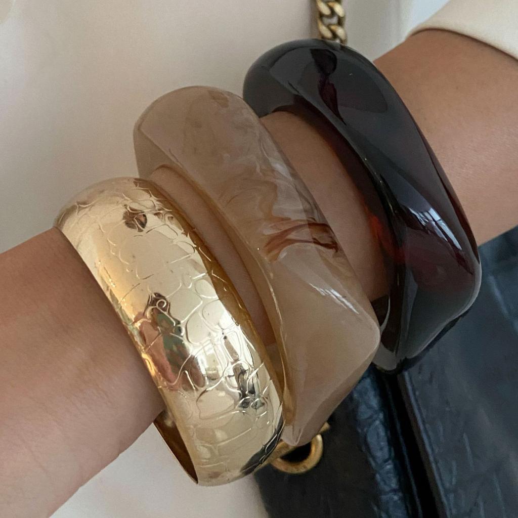 Ingemark 3 Styles Boho Resin Acrylic Thick Bangles for Women New Trendy Goth Geometric Wide Arm Bracelets Daily Jewelry Gift