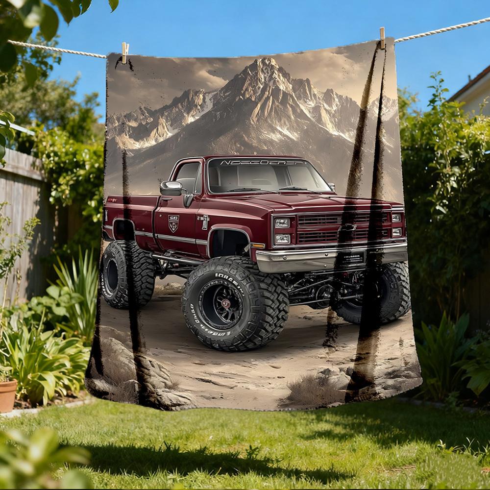 1pc Off Road Adventure Truck Outdoor Flannel Blanket , Machine Washable Perfect Gift for Birthday , Holiday Travel Accessory , Durable Material 80x120cm