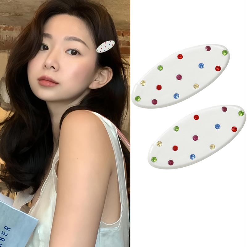 2pcs/set Acetate Hair Clips Colorful Crystal Rhinestone Barrettes Side Pins Sweet Elegant Small Size Hairpin Women Hair Accessor