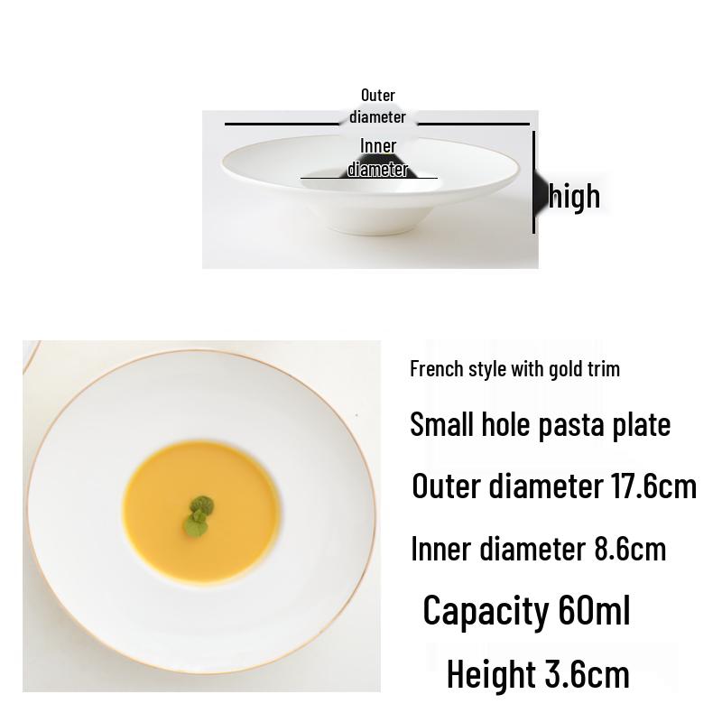 European Ceramic Pasta Plate with Gold Rim – Western Style Dinnerware for Soup and Spaghetti