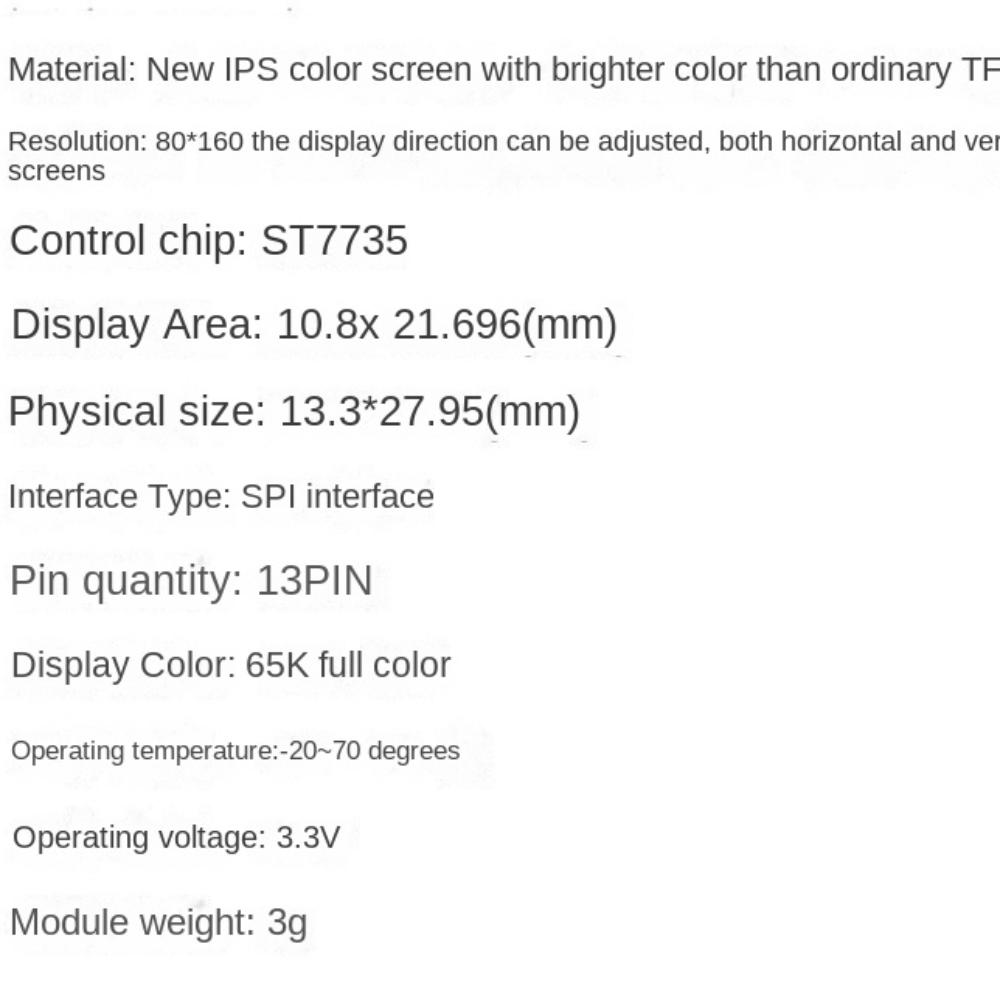 0.96 " TFT LCD Screen Display IPS SPI Interface ST7789 IC Driver  Medical Equipment