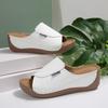 Cross Border Plus Size Thick Soled Casual Slippers for Women, Wide Stripes with Simple and Fashionable Fish Mouth Wedge Heel Slippers
