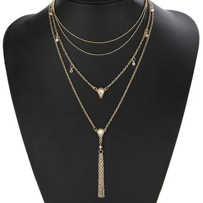 Women Layered Necklace Long Tassel Golden Solid Metal Extended Adjustable Four Layers Sexy Minimalist Girls Chain Necklace Fashion Accessories