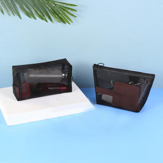 Makeup Bag Zipper Closure Large Capacity Convenient Portable Nylon Mesh Travel Toiletry Organizer Pouch Daily Use