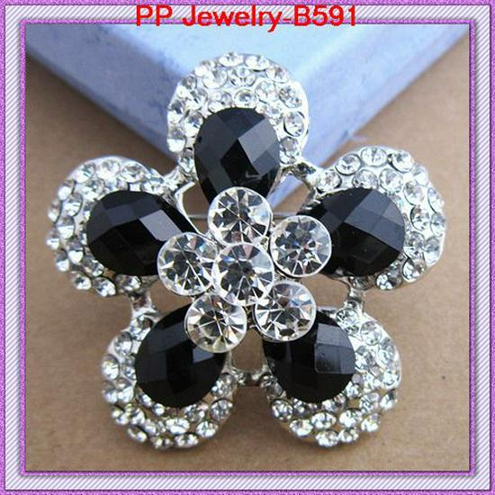 European  American High-End Rhinestone Black Gem Brooch Lapel Pin Zhenyao Jewelry
