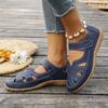 New Large-sized Hollowed-out Sandals for Women, Casual Flat, Button-toe, Wedge Heel Velcro Shoes