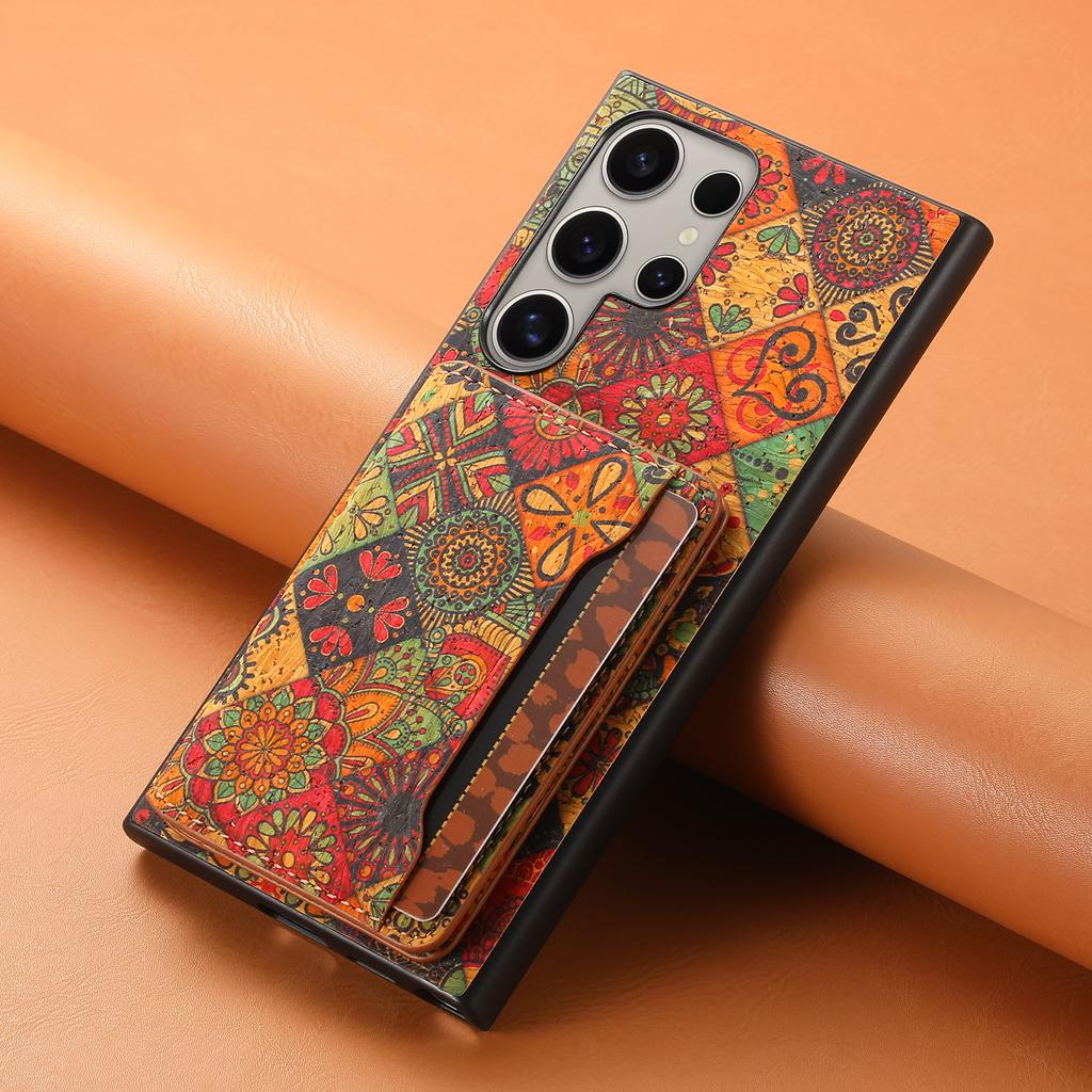 For Samsung Galaxy S25 Ultra Case Flower Print Leather+PC+TPU Cover with Card Holder Kickstand