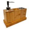 Bamboo Bathroom Accessories Set Toothbrush Holder Mouthwash Cup Lotion Dispenser Bottle with Base