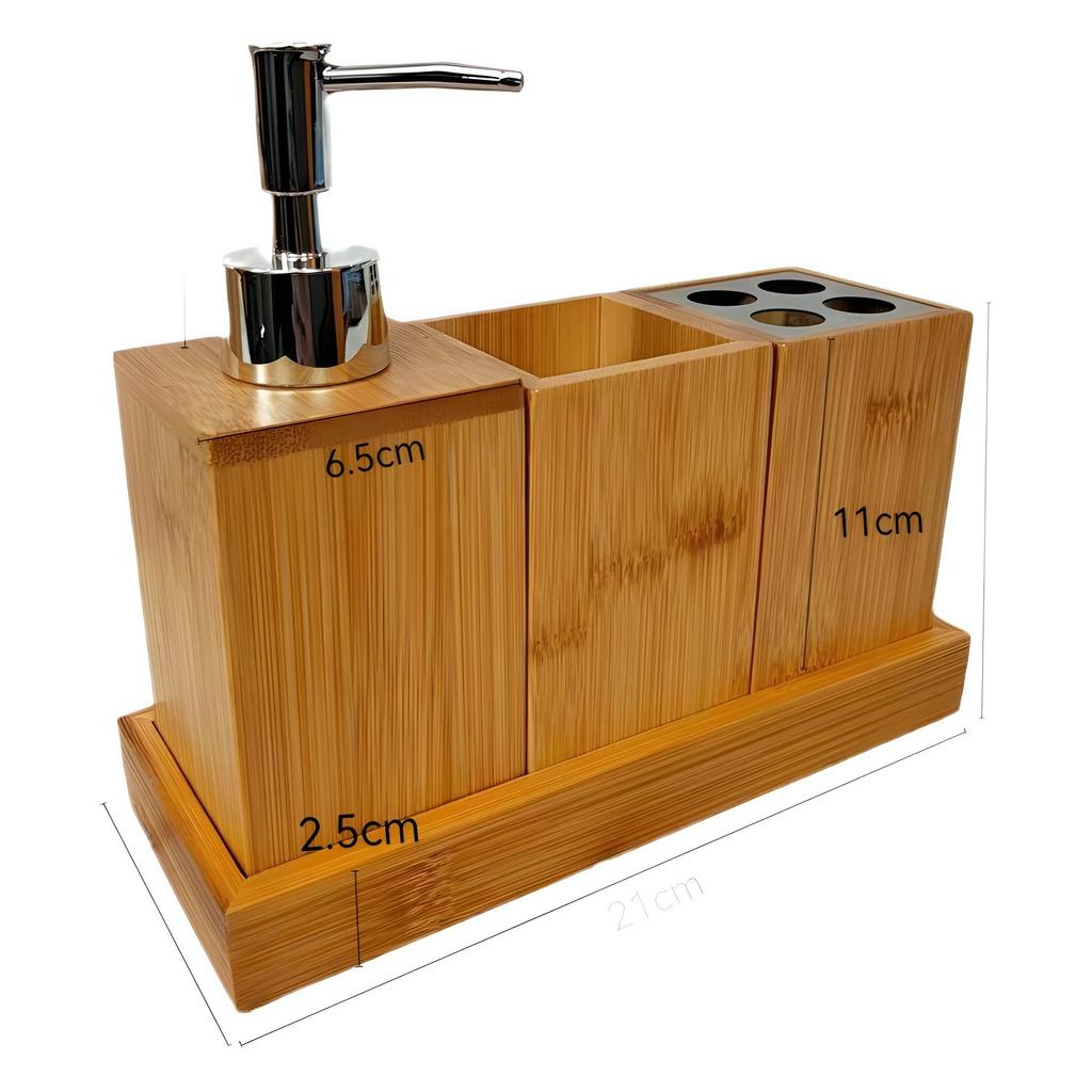 Bamboo Bathroom Accessories Set Toothbrush Holder Mouthwash Cup Lotion Dispenser Bottle with Base