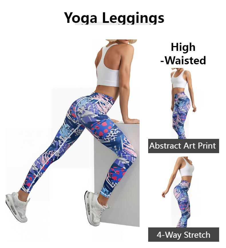 High-Waisted Women's Printed Yoga Pants with Tummy Control for Outdoor Sports and Fitness