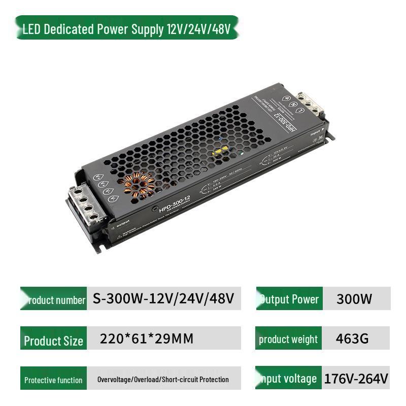 Ultra-thin LED Silent Power Supply, Black Obsidian, 60W-400W, 12V/24V/48V