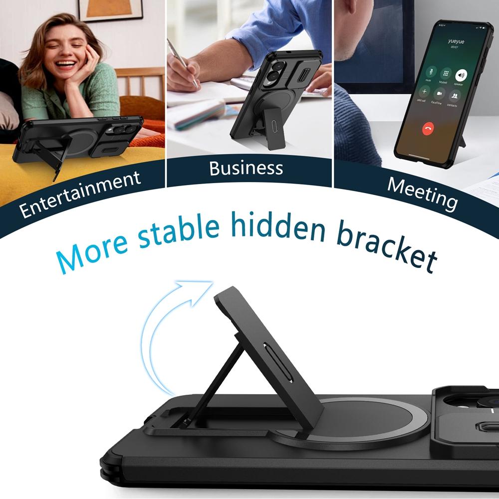 Luksusowe Magnetyczne Etui Armor dla Samsunga Galaxy S25 Edge S26 S24 S23 S22 Plus Ultra FE A15 A26 Pokrowiec ze stojakiem na obiektyw Ładowanie bezprzewodowe