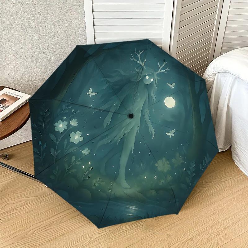 Enchanted Forest Moonlit Journey: A Mystical Umbrella with Automatic Opening & Closing, Perfect for Outdoor Adventures and Travel Accessories 180