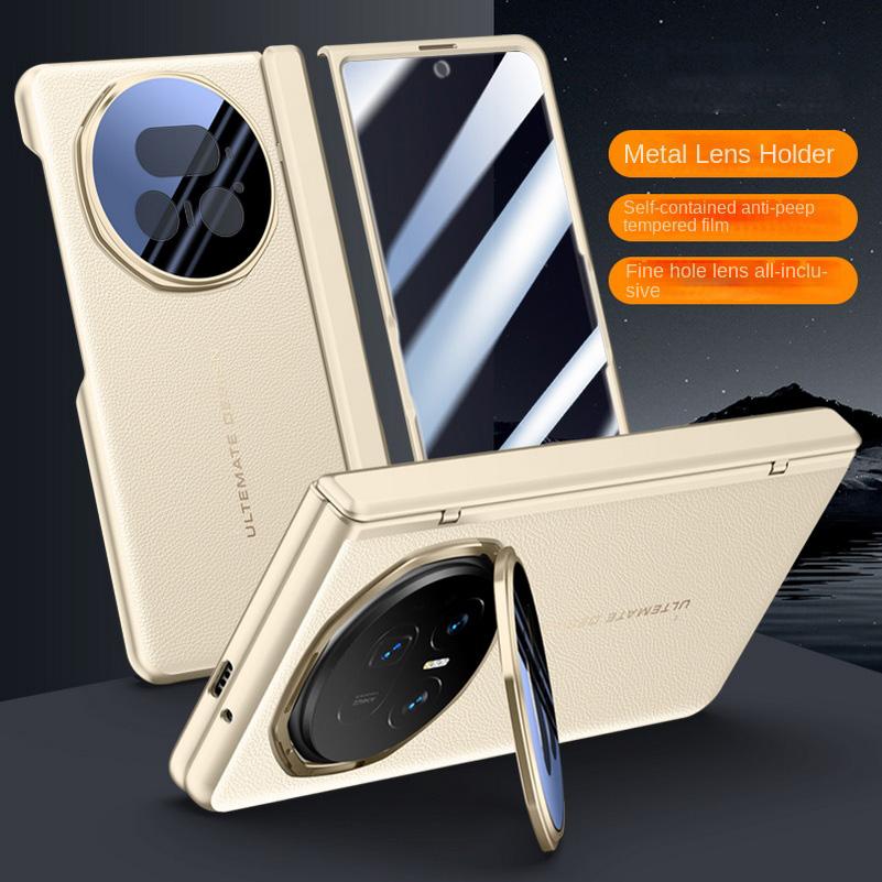 Leather With Privacy Screen Tempered Glass Protector Case For Honor Magic V 5 Magic V5 Spring Hinged Camera Holder Cover