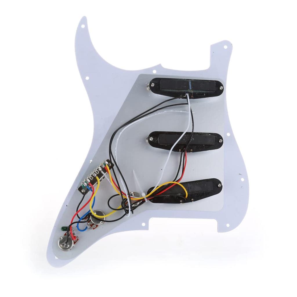 Musiclily Basic 11-Hole SSS Stratocaster Pre-Wired Pickguard with Ceramic Single-Coil Pickup Set for ST Strat Electric Guitar, White, 3-Piece Set