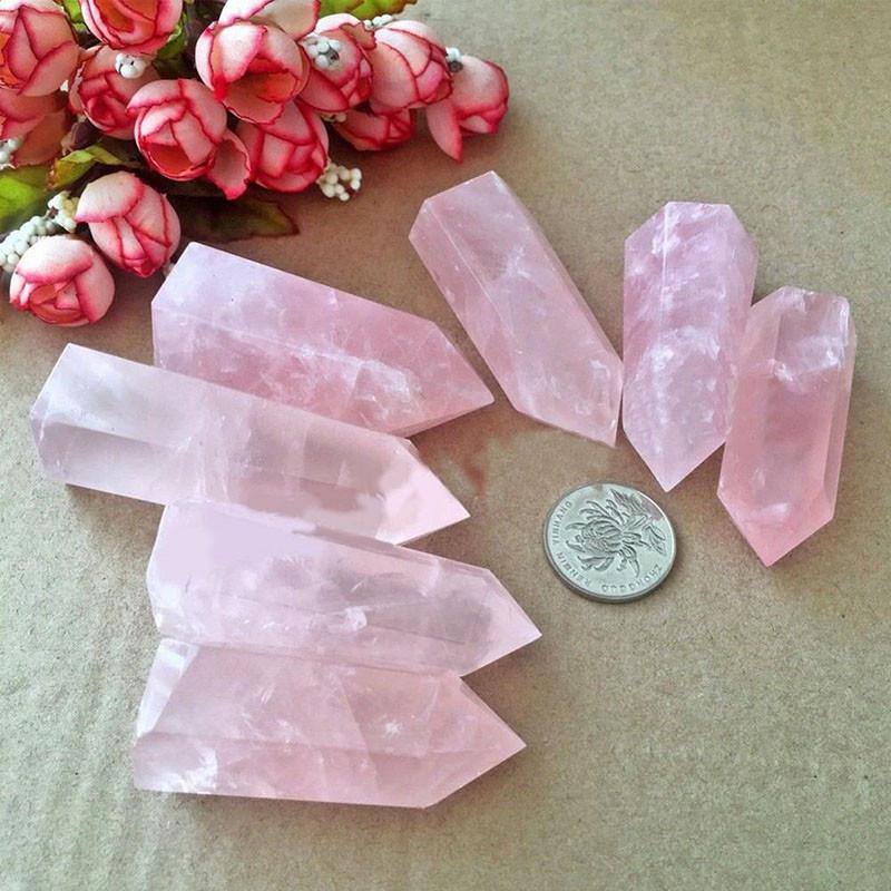 Elegant Pink Natural Rock Rose Quartz Crystal Point Healing Stone Obelisk Wand For Natural Health