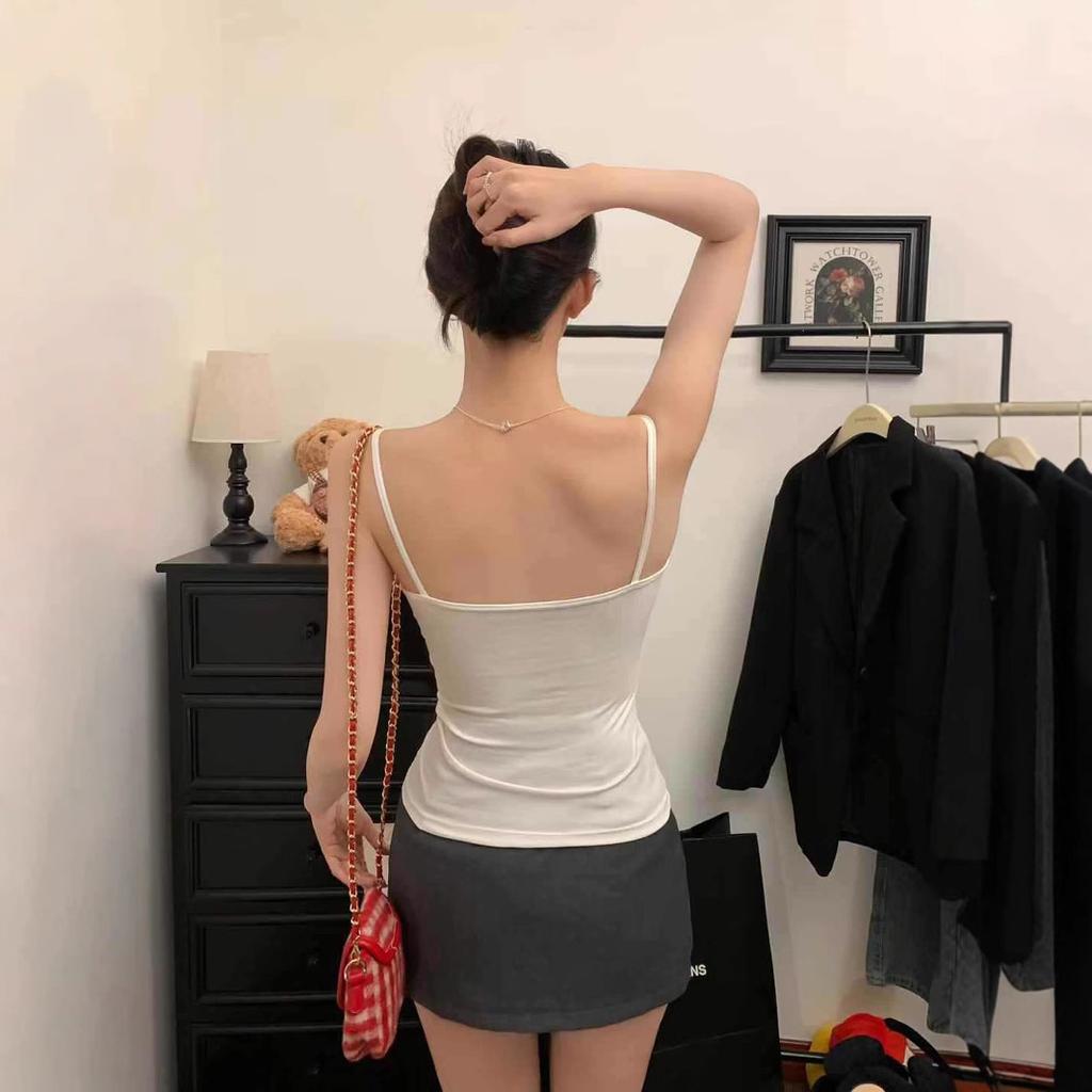 #Human cotton thin V-neck lace suspender women's spring and summer new inner holiday vest design sleeveless top