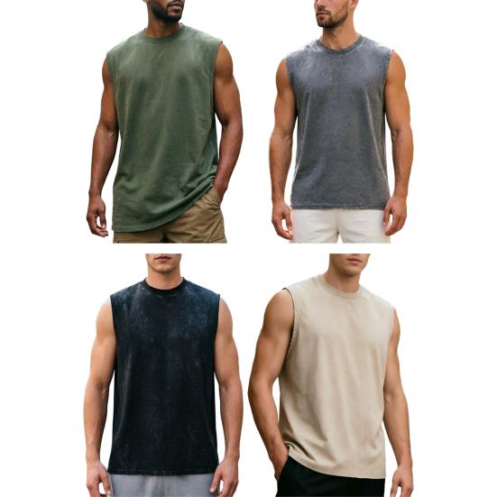 Men Workout Tank Top, Crew Neck Sleeveless T-Shirt, Retro Loose Fit Tank Top, Casual Summer Sports Tee for Gym Fitness Training