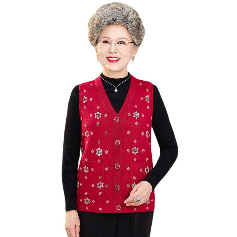 Grandma Clothes Old Lady Clothes Collar Coat 0 Year Old Mother Vest Vest Old Man Autumn Knitted Vest