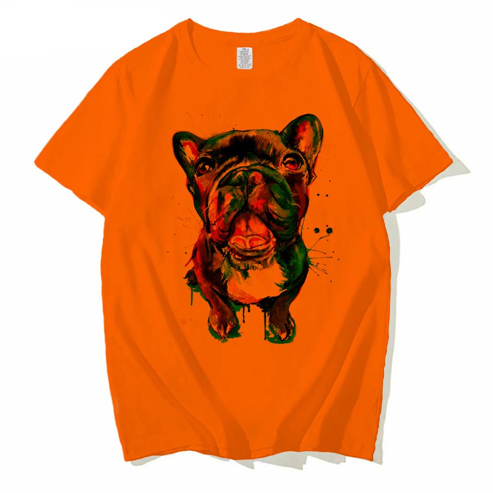 New Fashion Men O-Neck Active French Bulldog Watercolor Print unisex streetwear white Hip Hop Geek Short Sleeve T Shirts