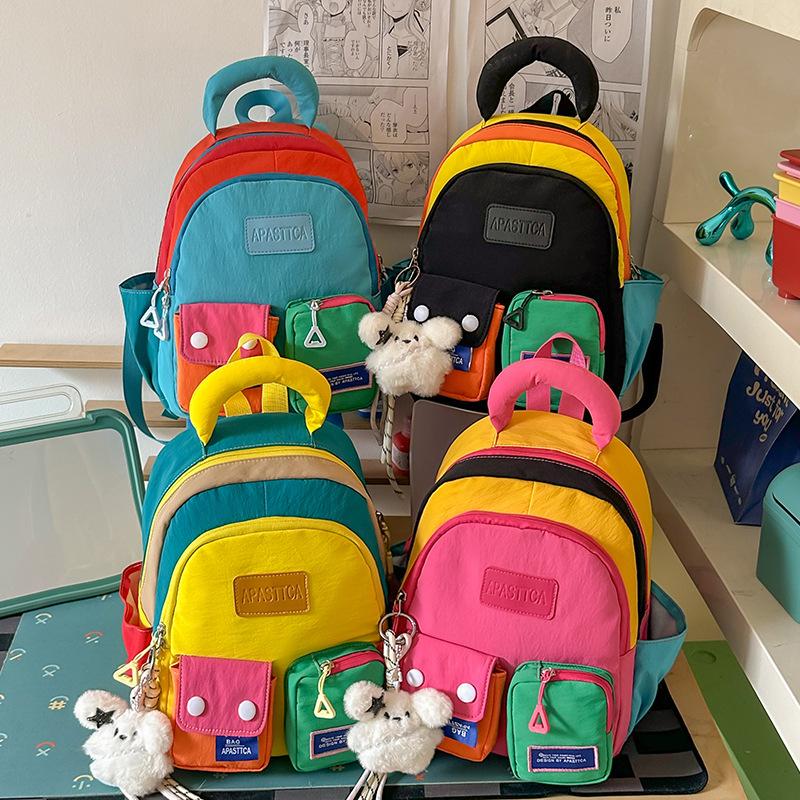 Schoolbag dopamine contrasting color travel bag foreign style high value large capacity fashion shoulder bag personalized work commuting backpack