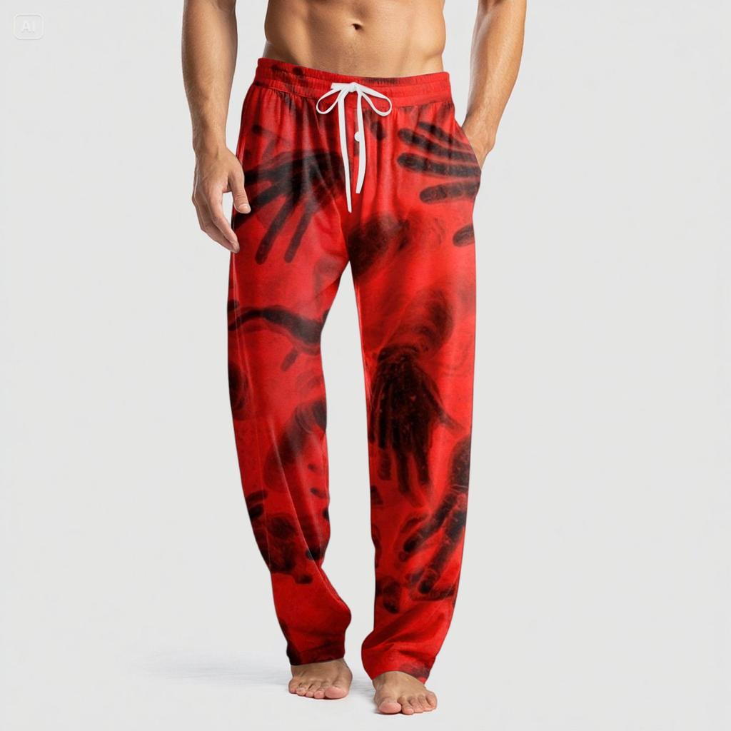 Men's Knitted Halloween Print Pocket Casual Pants Pajama Pants