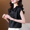 Black Chiffon Summer Blouse Women Sleeveless Bow Tie Slim Fit Casual Elegant Stylish Top
