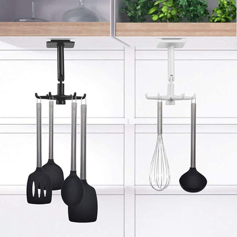360 Degrees Rotated Kitchen Hooks Self Adhesive Wall Door Hook Handbag Clothes Ties Bag Home Hanging Rack