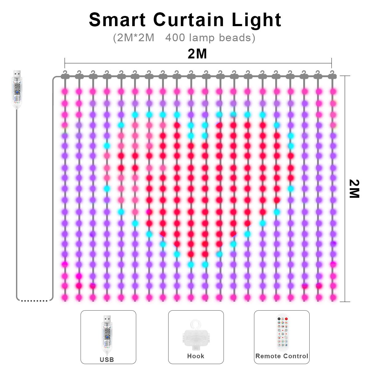 

Colour Changing Smart Christmas Curtain Lights DIY Dynamic LED String Fairy Logo Lights for Bedroom Indoor Outdoor Garden Decor USB Plug