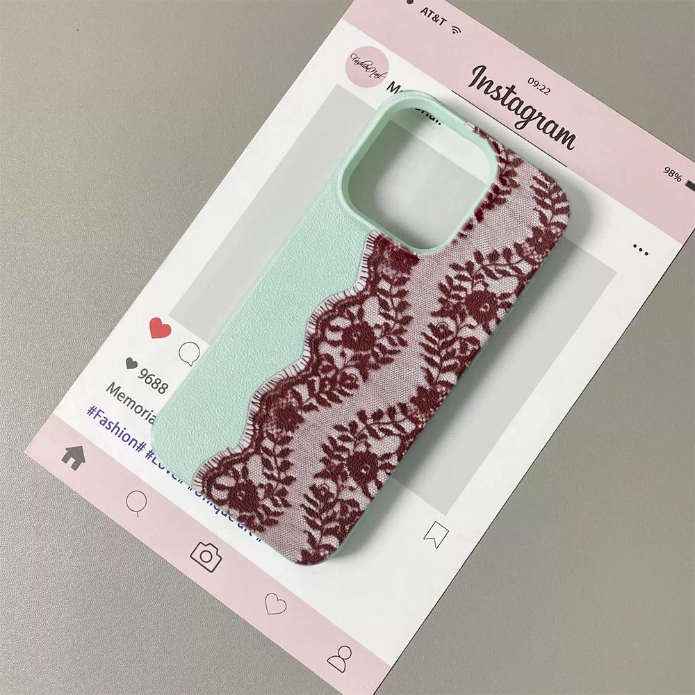 

Red lace Pattern Shockproof Silicone Phone Case For iPhone 17 17Air 13 16 15 14 12 11 Pro Max Plus Lychee Grain Soft Cover Funda iPhone 13 Pro Max
