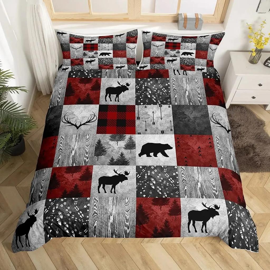 Boho Deer Head Rose Flowers Duvet Cover Set Dream Catcher Feathers Bedding Set Native American Tribal Ethnic Comforter Cover Set
