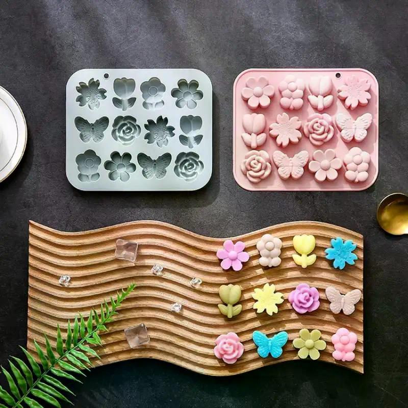 Butterfly Shape Silicone Mold, Cake Mold, Chocolate Mold, Ice Grid, Epoxy Mold, Baking Accessories, 12 Different Flowers