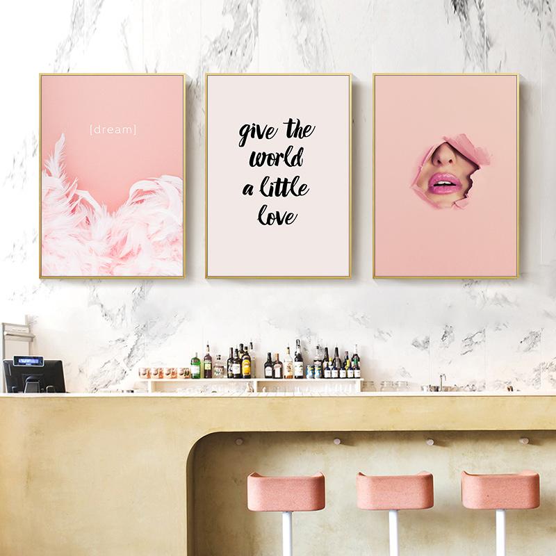 Rosa Mode Serie Abstrakte Dekoration Leinwand Malerei Lip Feder Zitat Poster Nordic Druck Wand Kunst Bild Wohnzimmer Dekor