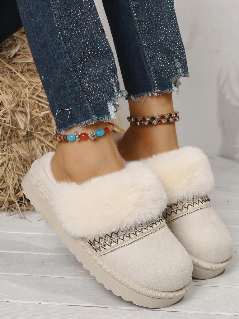 2025 New Snow Boots Women's Winter Fur Integrated Wool Mouth Velvet Thick Bottom Warm Outer Wear Bag Head Half Slippers