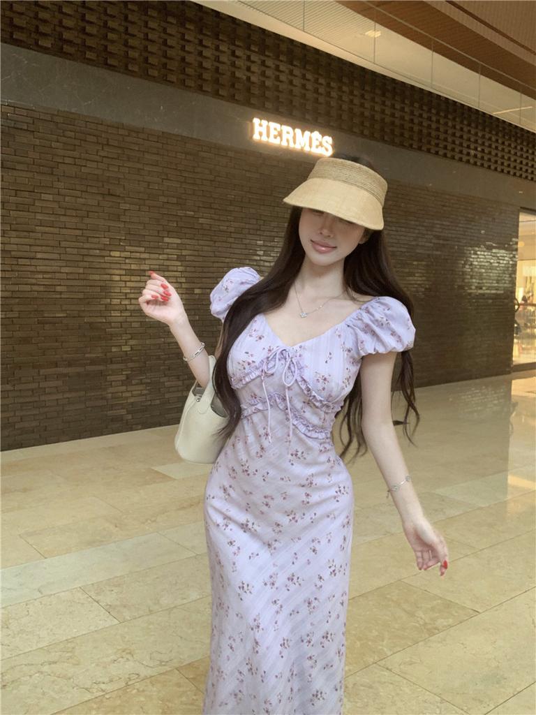 Gentle floral French high-end dress women's summer temperament waist pure desire wind seaside vacation super fairy long skirt