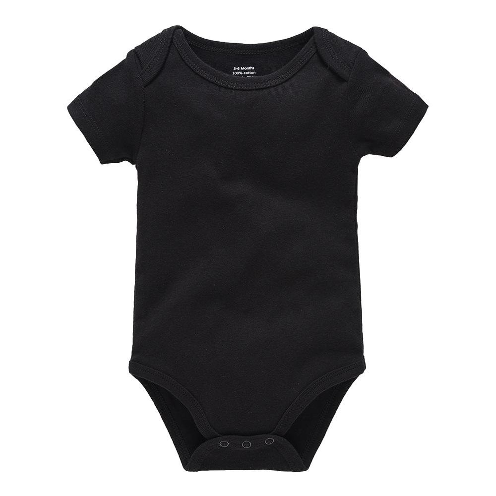 Summer Newborn 100% Cotton Short Sleeve Baby Romper - Plain Color with Snap Crotch, Customizable Print Children's Bodysuit