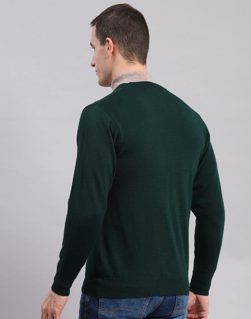 Monte Carlo Mens Solid Green V Neck Full Sleeve Pullover
