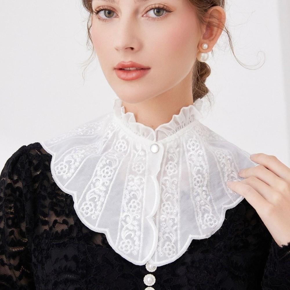 Lace Embroidered Ruffle Collar Removable Detachable Collar Elegant Women Fake Collar  Fashion