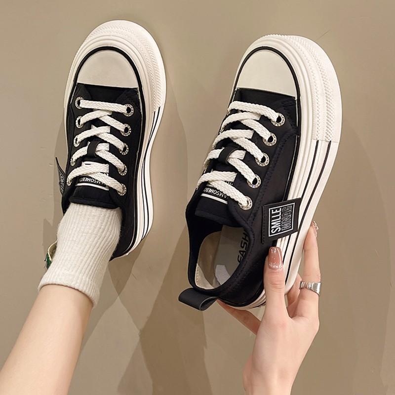 Korean Version Muffin Sole High Heel Little White Shoes Casual Heightening Baseplate Shoes Ins Low Top Women's Shoes Casual Style