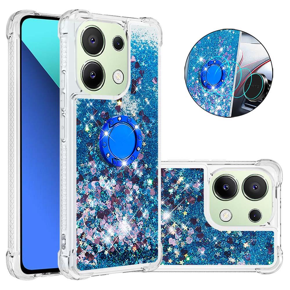

For Xiaomi Redmi Note 13 4G TPU Case with Kickstand Quicksand Shockproof Cover Blue/Hearts
