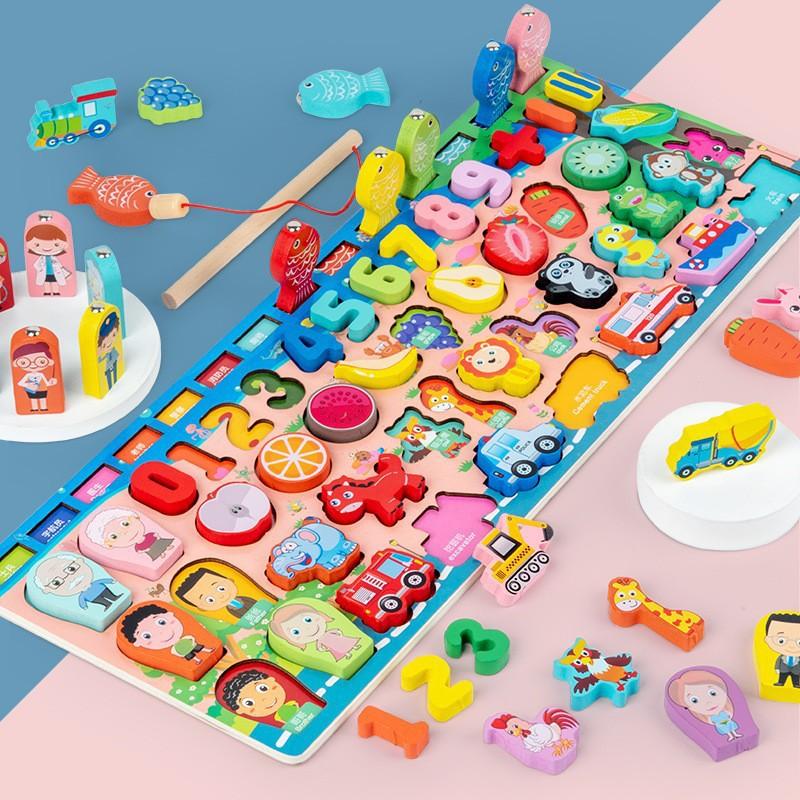 Zahlen Alphabet Verkehr logarithmisches Brett Kinder Bildungsfähigkeitsentwicklung frühe Kindheit Bildungspuzzle Baustein Angelspielzeug