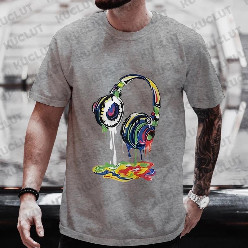 Men's Summer Graphic T-shirt with Hip Hop Fusion Earphones