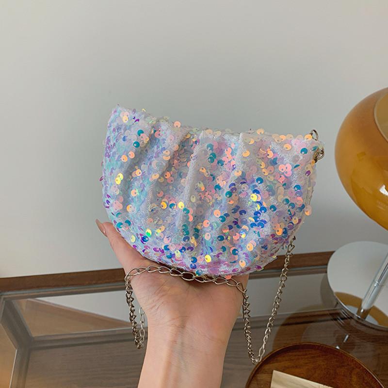 Chic Glitter Single Shoulder Bag 2024 New Summer Texture Chain Crossbody Bag Street Style Shoulder Bag