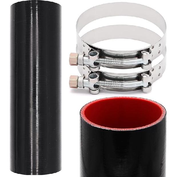 ID 3Inch 4-Ply Straight Coupler Silicone Hose 5Mm Thickness 12Inch Length With 2 X Stainless Steel T-Clamps (3Inch(76Mm))