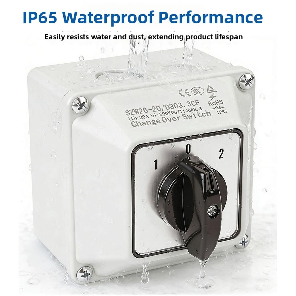 SZW26-20/D303.3CF Rotary Changeover Switch 3 Position 3 Sections Changeover Switch 20A 690V Waterproof With Protective Case