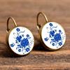 Time Gemstone Blue Flower Porcelain Earrings Ear Hook Ancient Style Alloy Jewelry For Women Girls