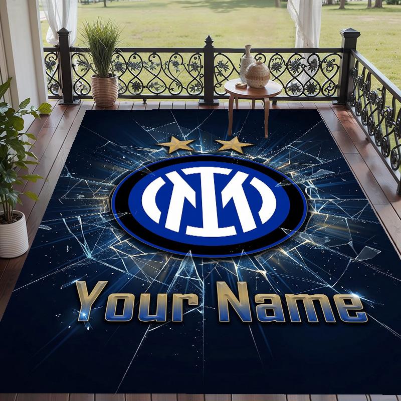 Custom Text Printed Rug Inter Milan Non Slip Floor Carpet For Home Room Decor