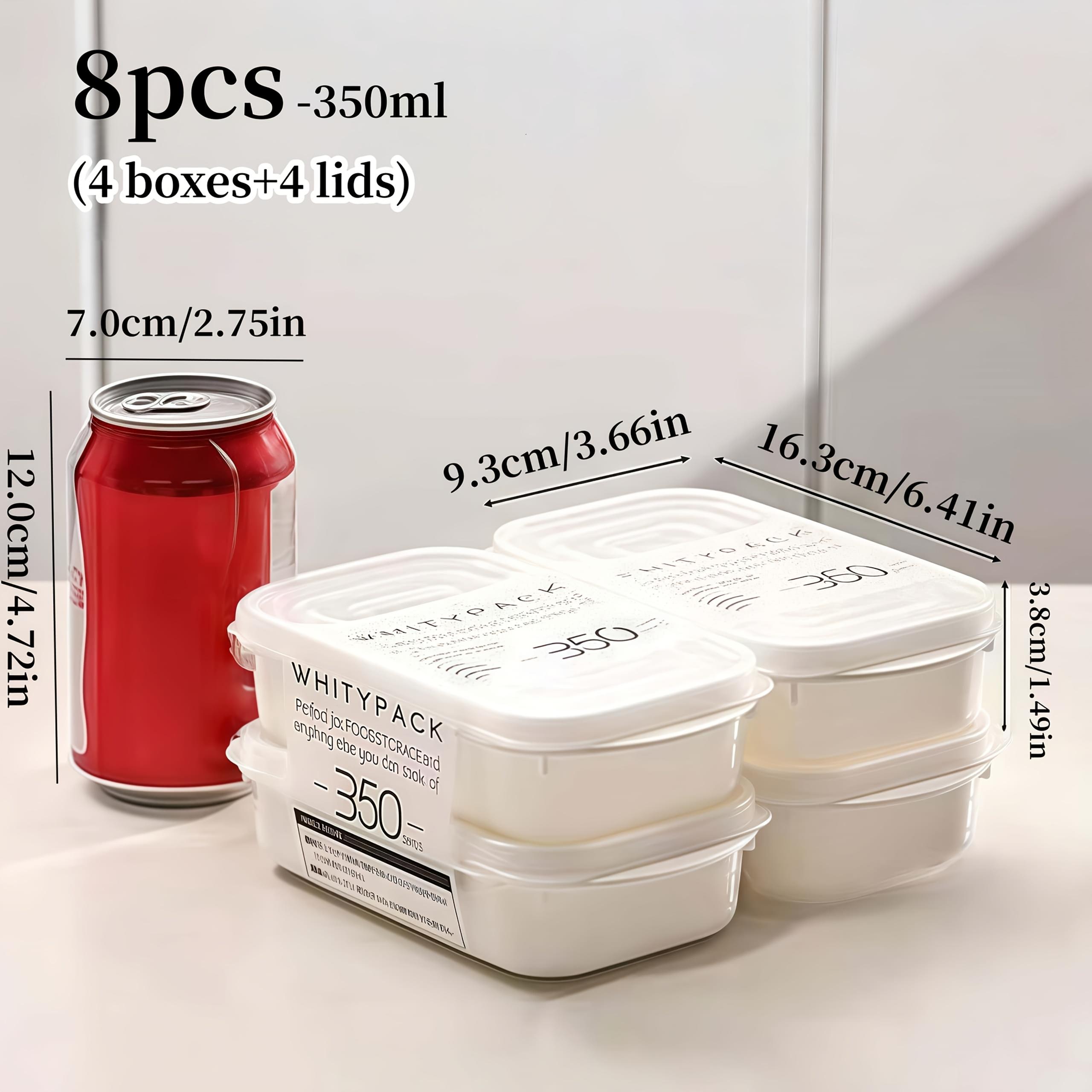 

8Set of white food storage containers with Cover pp Food-grade material storage container Suitable for fruits Vegetables Meat Steak and 350Ml