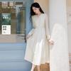 French Fungus Edge Waist Cinched V-neck Dress
