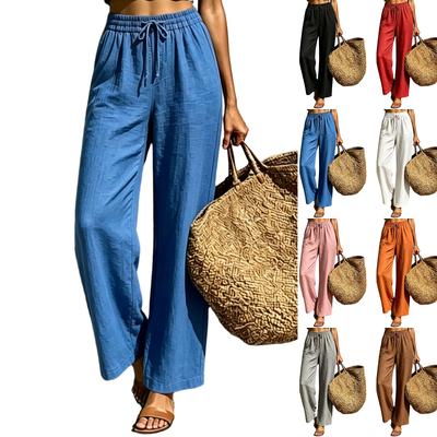 Women Casual Elastic Waist Drawstring Wide Leg Pants Loose Fit Full Length Lightweight Comfortable Trousers for Everyday Wear